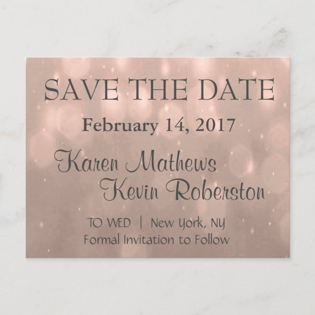 Save The Date | Blush Bokeh Ankündigungspostkarte (Vorderseite)