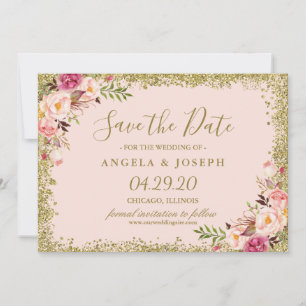 Save the Date Blush Pink Gold Glitzer Blues