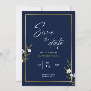 Save the Date - Blütenblauer und goldblauer Elegan