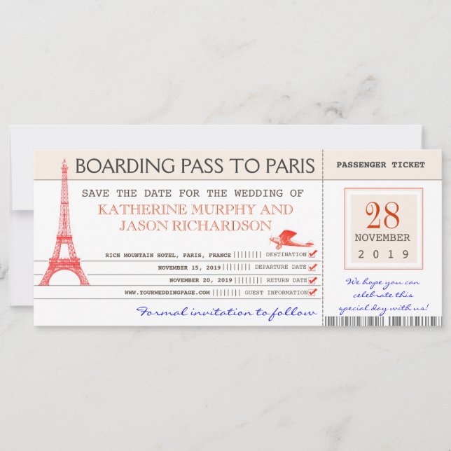 Save the Date Boarding an Paris france (Vorderseite)