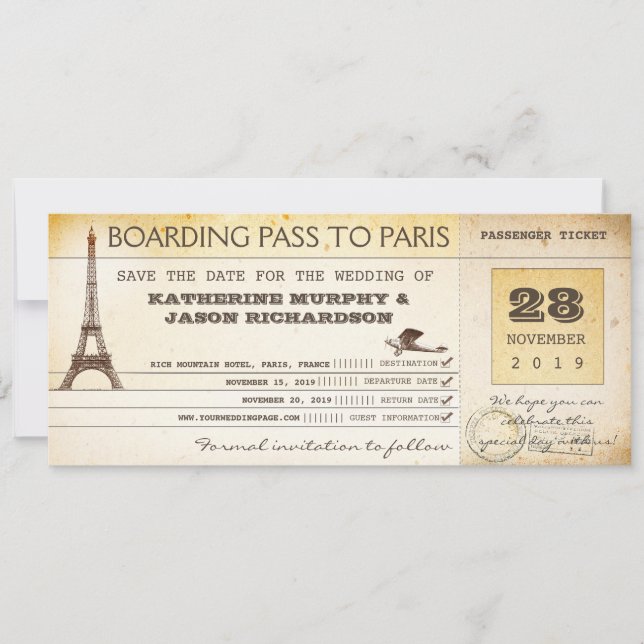 Save the Date Boarding an Paris france (Vorderseite)