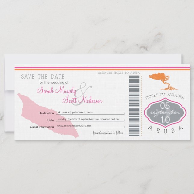 Save the Date Boarding nach Aruba (Vorderseite)