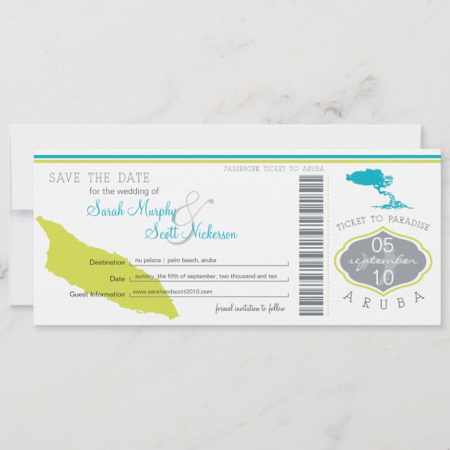 Save the Date Boarding nach Aruba (Vorderseite)