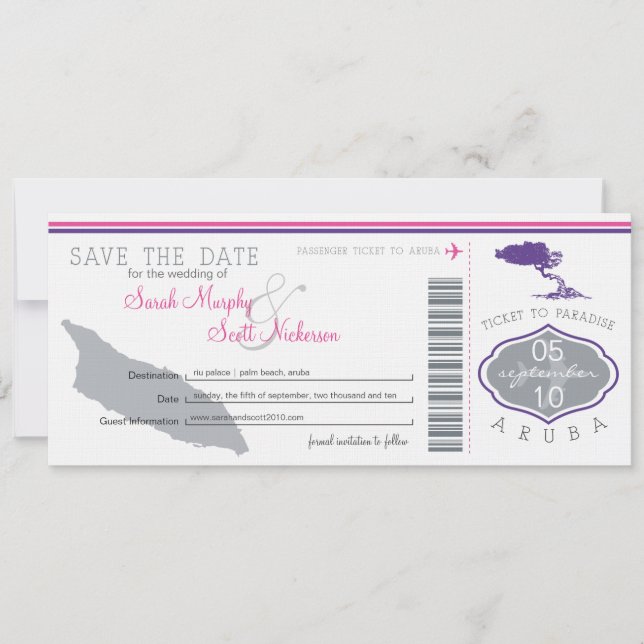 Save the Date Boarding nach Aruba (Vorderseite)