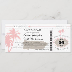Save the Date Boarding Pass auf Puerto Rico