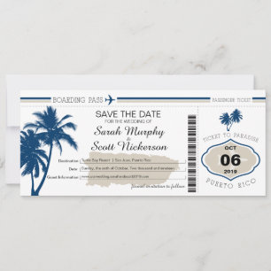 Save the Date Boarding Pass auf Puerto Rico
