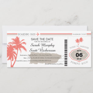 Save the Date Boarding Pass auf Puerto Rico