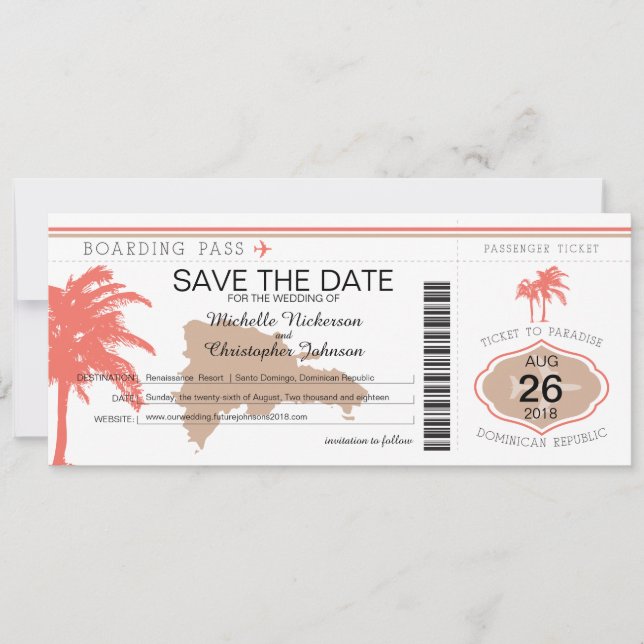 Save the Date Boarding Pass der Dominikanischen Re (Vorderseite)