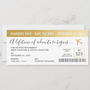 Save the Date Boarding Pass Einfach Modernes Gold