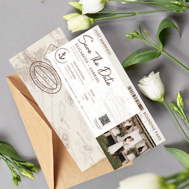 Save the Date Boarding Pass Kreuzfahrt Hochzeit Einladung (Von Creator hochgeladen)