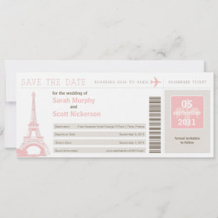 Save the Date Boarding Pass nach Paris Frankreich