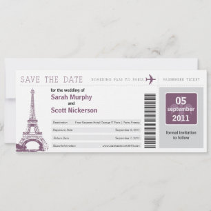 Save the Date Boarding Pass nach Paris Frankreich
