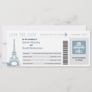 Save the Date Boarding Pass nach Paris Frankreich Einladung