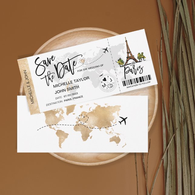 Save the Date Boarding Pass Paris Wedding Einladung (Von Creator hochgeladen)