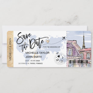 Save the Date Boarding Pass Paris Wedding Invitati Einladung