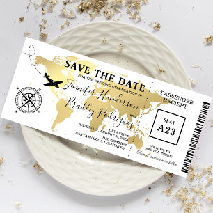 Save the Date Boarding Pass Weltkarte