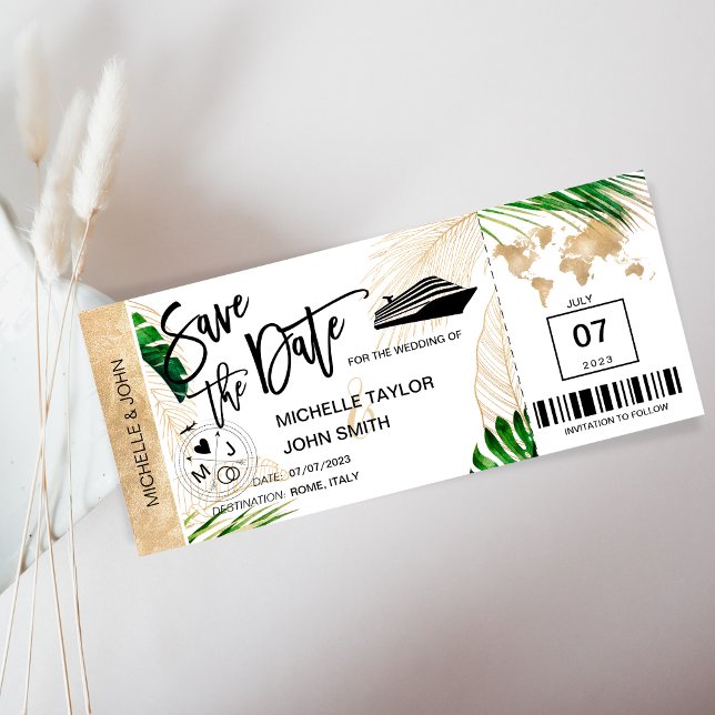 Save the Date Boarding Pass Weltkarte Schifffahrt Einladung (Von Creator hochgeladen)