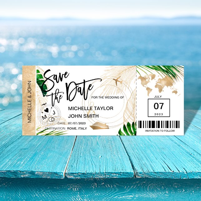 Save the Date Boarding Pass Weltkarte Schifffahrt  Einladung (Von Creator hochgeladen)