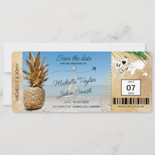 Save the Date Boarding Pass World Map Ananas in Einladung