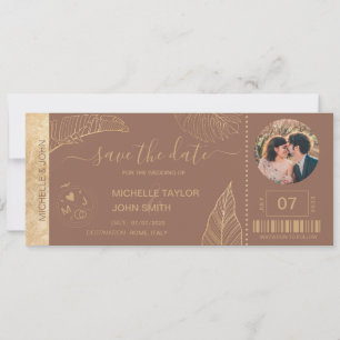 Save the Date Boarding Pass World Map Beach Foto Einladung