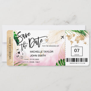 Save the Date Boarding Pass World Map Beach Invita Einladung