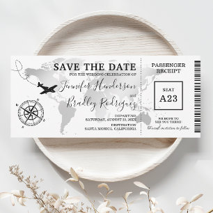 Save the Date Boarding Pass World Map Ticket