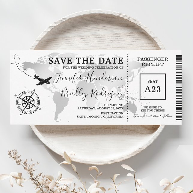 Save the Date Boarding Pass World Map Ticket (Von Creator hochgeladen)