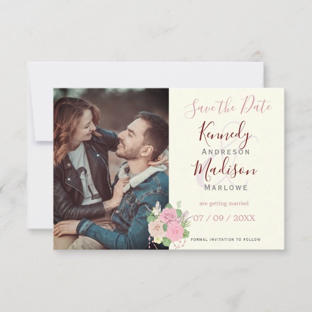 Save the Date Boho Floral Pink Postkarte (Vorderseite)