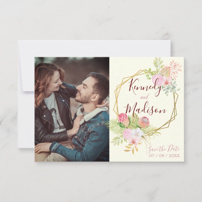 Save the Date Boho Floral Pink Postkarte (Vorderseite)
