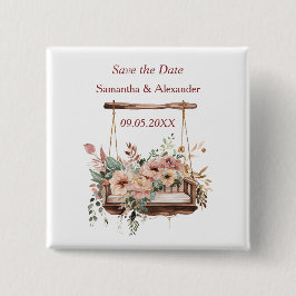 Save the Date Boho Garden Swing Floral Button