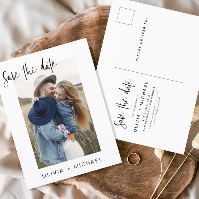 Save the Date Boho Minimalistisch Foto Modern Postkarte (Von Creator hochgeladen)