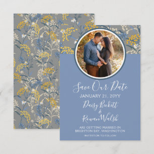 Save the Date Botanische Daisy Floral Yellow & Nav Einladung