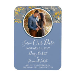 Save the Date Botanische Daisy Floral Yellow & Nav Magnet