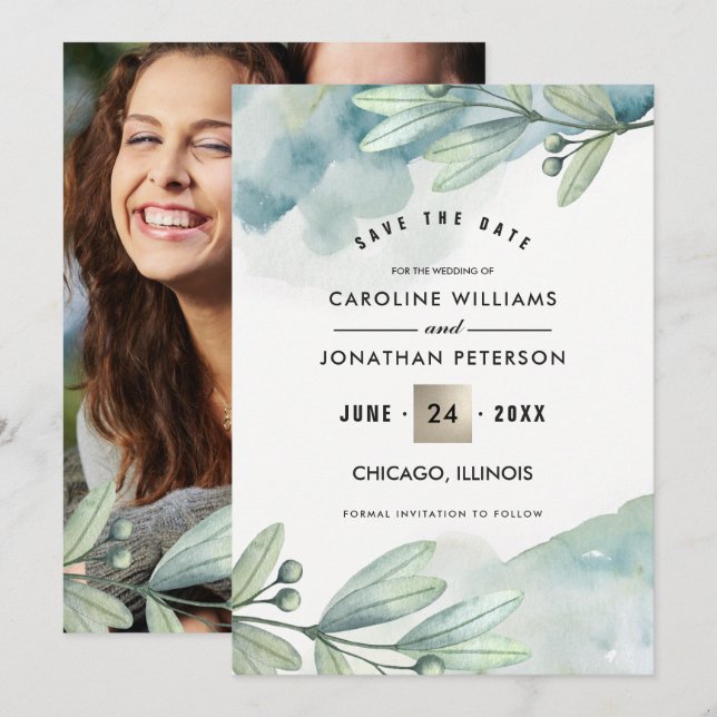 Save The Date. Botanische Hochzeitskarte Date (Vorne/Hinten)
