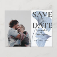 Save the Date Botanisches Dusty Blue Foto Hochzeit