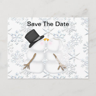 Save the Date BRIDE & GROOM Snowman Ankündigungspostkarte