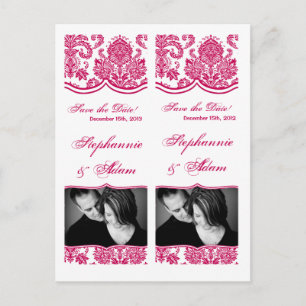 Save the Date Buch Mark Favorits Fusia White Damas Ankündigungspostkarte