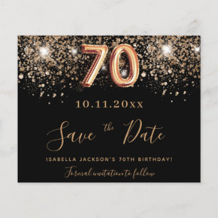 Save the Date Budget für schwarzen Glitzer zum 70. Flyer