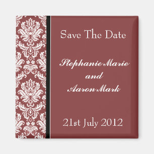 Save the Date - Burgund Classic Damask Magnet