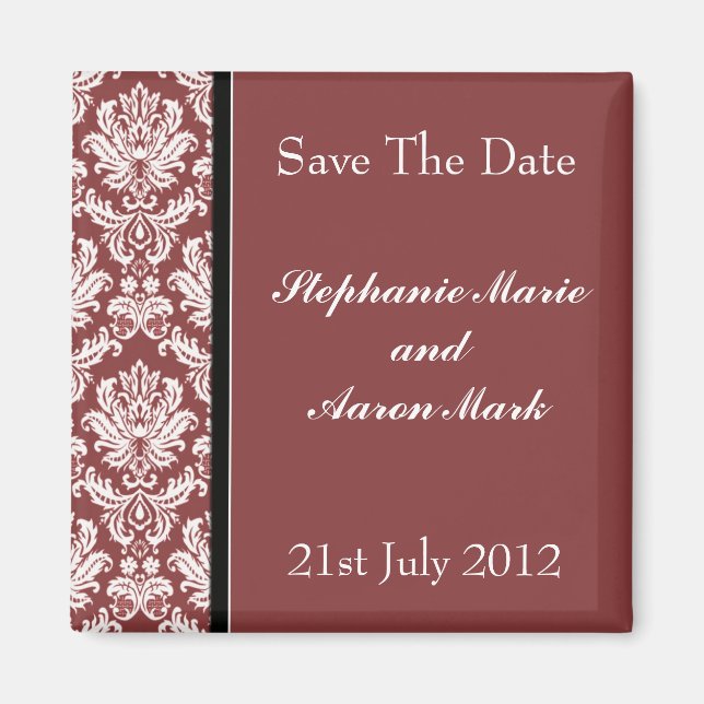 Save the Date - Burgund Classic Damask Magnet (Vorne)