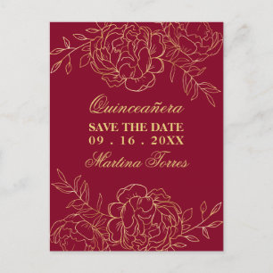Save the Date Burgund und Gold Fine Art Floral Ankündigungspostkarte