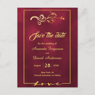 Save the Date burgundische Golddekoration Ankündigungspostkarte