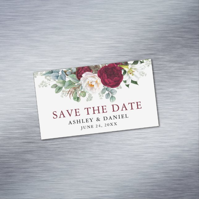 Save the Date Burgundy Blumengrün Magnet (Beispiel)