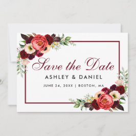 Save the Date Burgundy Floral Card B