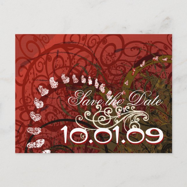 Save the Date Burgundy Hearts - Ankündigungspostkarte (Vorderseite)