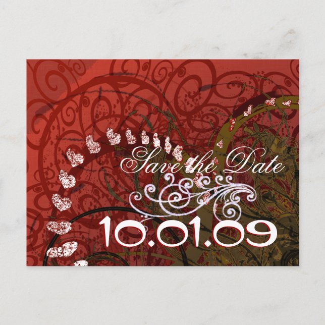 Save the Date Burgundy Hearts Ankündigungspostkarte (Vorderseite)