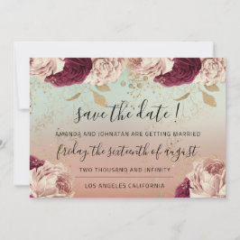 Save the Date Burgundy Rose Blue Rose Marsala