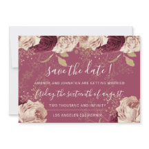 Save the Date Burgundy Rose Pink Roses Marsala