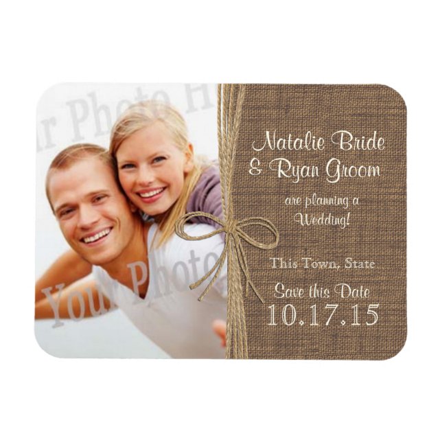 Save the Date Burlap- und Twine-Foto Magnet (Horizontal)