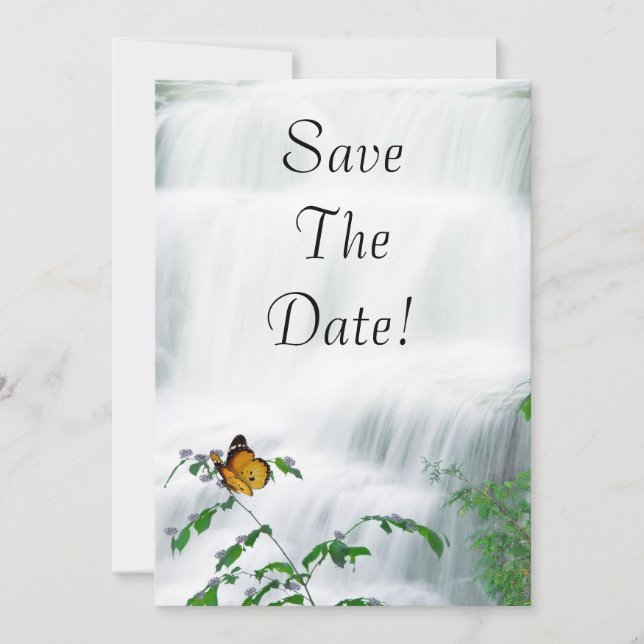 Save the Date Butterfly & Waterfall-Hochzeit Einladung (Vorderseite)